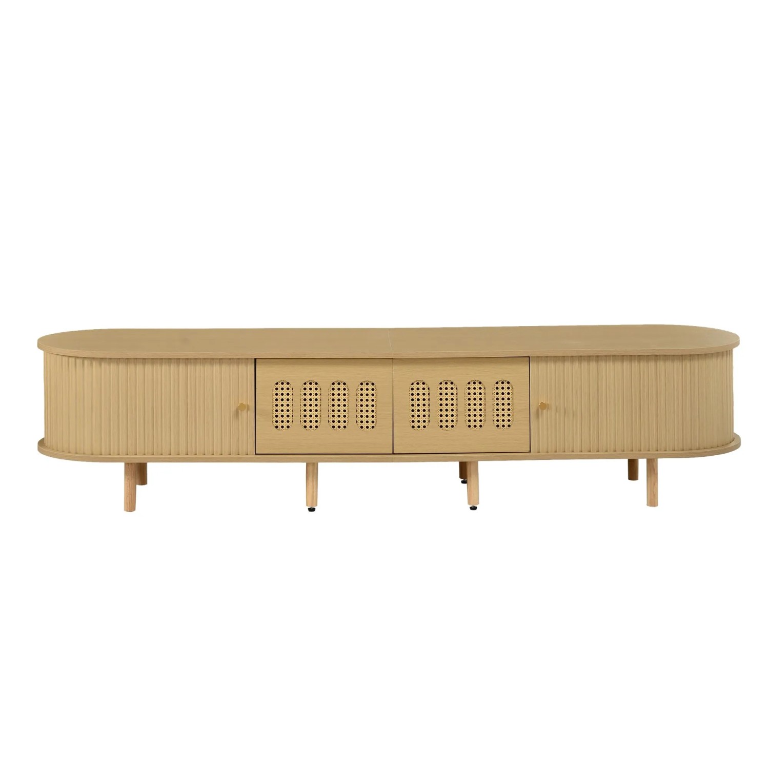 Merax TV Lowboard 180 cm Rattanoptik Schiebetüren Für 75 Zoll TV