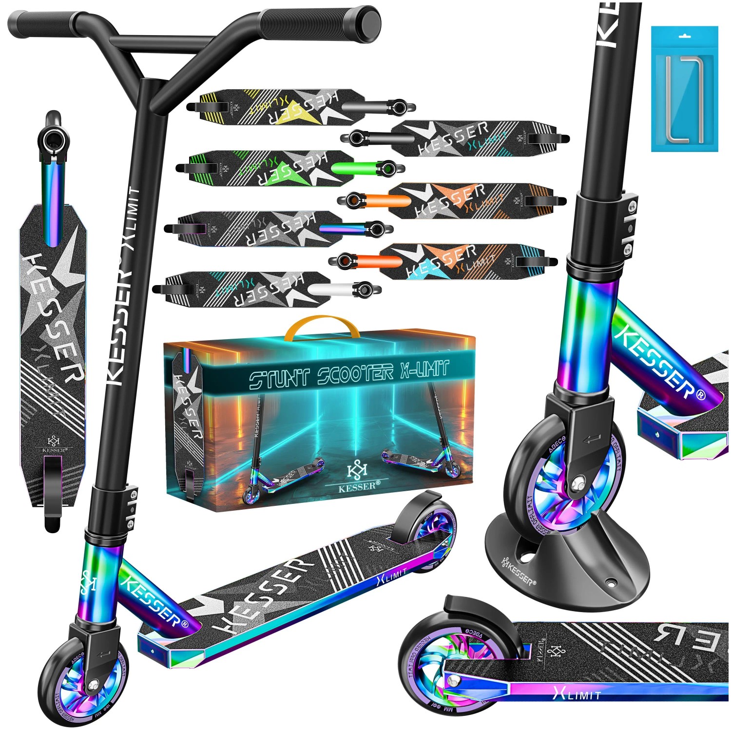 KESSER Stuntscooter X-Limit 360° Lenkung ABEC 9 100 mm PU Räder Mehrfarbig
