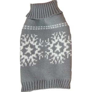 Grauer Heim Hundepullover mit Schneeflockenmuster, Größe 45.