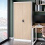 Jan Nowak Metallschrank, Aktenschrank mit Zylinderschloss und 4 Fachböden, Holzoptik.