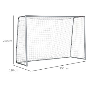 Graues SPORTNOW Fußballtor aus Stahl mit Netz, 300x120x200 cm, für Fußballtraining und Spiel & Spaß.