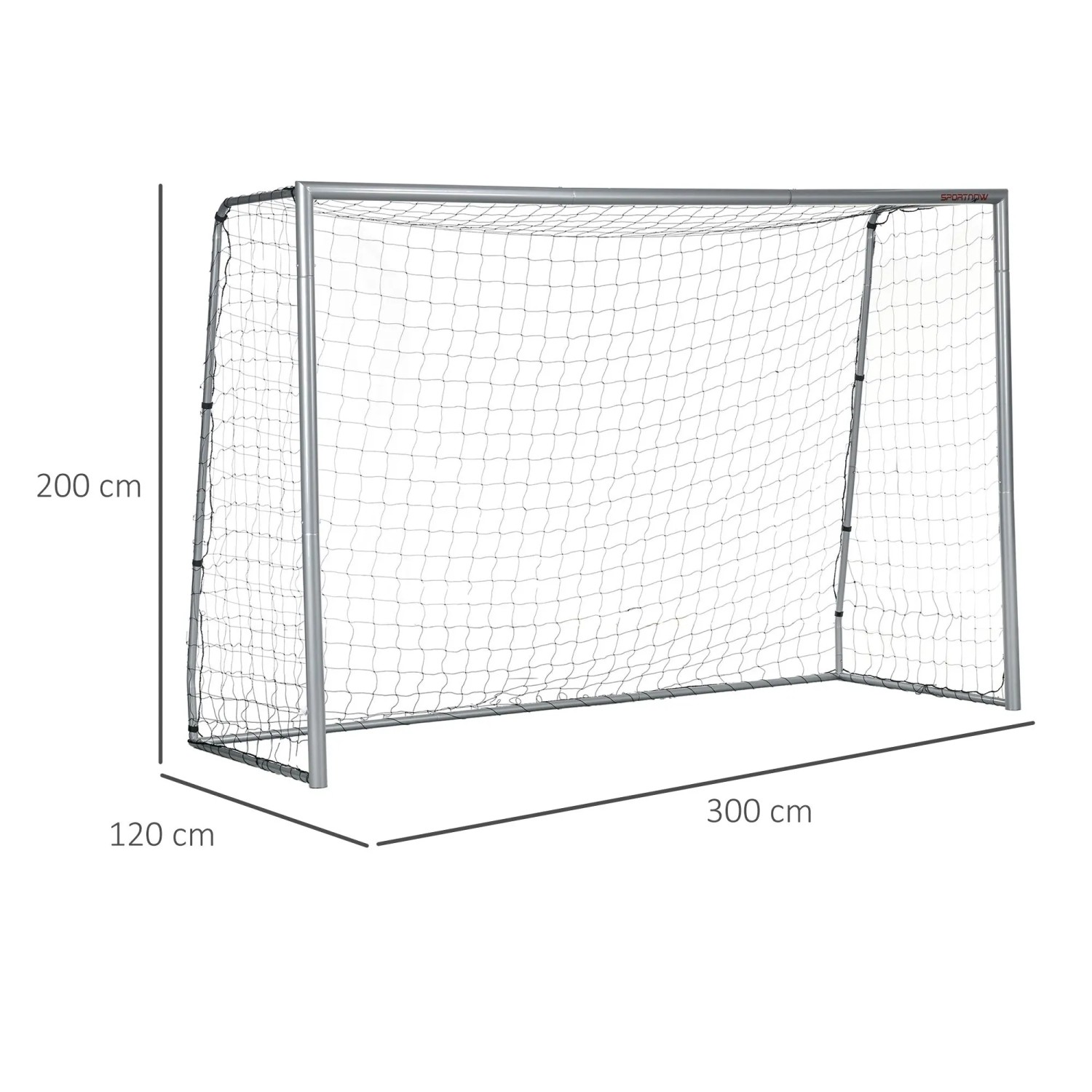 Graues SPORTNOW Fußballtor aus Stahl mit Netz, 300x120x200 cm, für Fußballtraining und Spiel & Spaß.