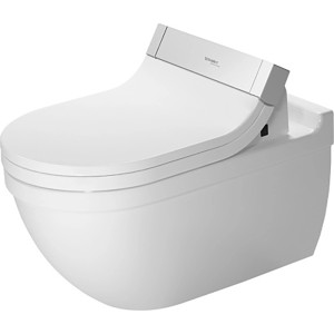 Weißes Duravit Wand-WC Starck 3 mit Tiefspüler und verdecktem Anschluss.