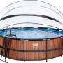 EXIT Wood Pool, Ø 488 cm, mit Abdeckung, Leiter und Wärmepumpe. Stahlrahmenpool in Holzoptik.