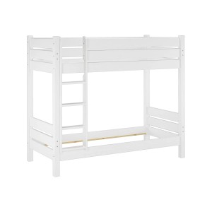 Weißes Etagenbett aus Kiefernholz, 90x200 cm, mit Leiter. Robustes Bett für Kinder und Erwachsene.