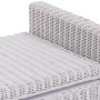 Detailansicht: Weiße MCW Sitzbank Genua aus Rattan mit Staufach und Sitzkissen.