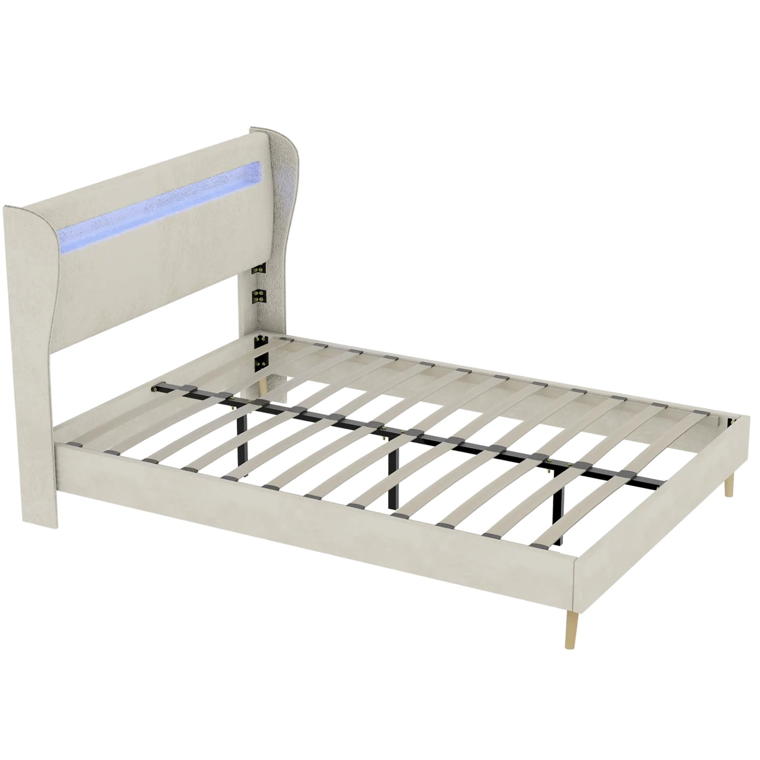 okwish Polsterbett 160x200cm mit LED Kopfteil Schlafzimmer Beige ohne Matratze
