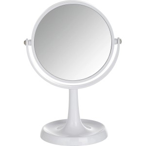 Wenko Kosmetikspiegel Rosolina, weißer Standspiegel mit Ablage und 5-fach Vergrößerung.
