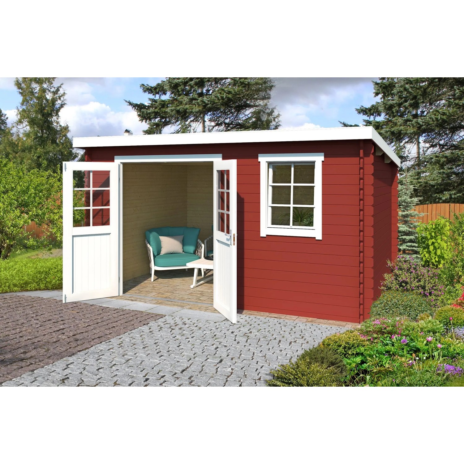 Lasita Holz-Gartenhaus Amira 230 Flachdach Schwedenrot Lasiert 380 cm x 230 cm