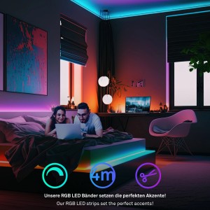 Briloner LED-Band Erweiterung mit RGB/W im Schlafzimmer, stimmungsvolle Beleuchtung.