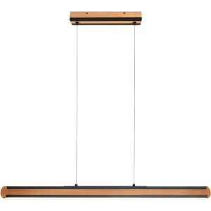 Holzfarbige LED-Pendelleuchte Deacon mit Touch Dimmer, 42W, 5000lm für Wohn- und Schlafzimmer.