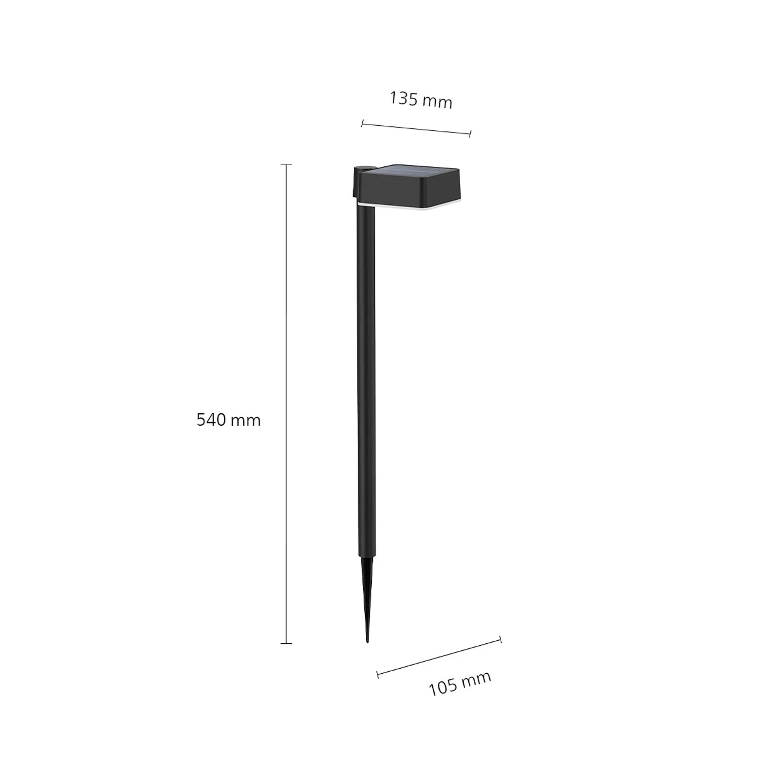 Eckige Philips Solar-Sockelleuchte Spiess Vynce, 1,5 W, 2700 K mit Erdspieß.