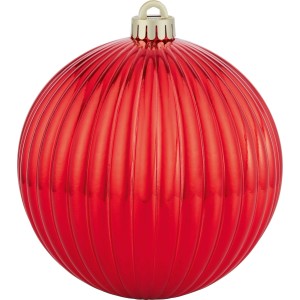 Rote, gerippte Kunststoff-Weihnachtskugel (14 cm) mit goldener Aufhängung. Ideal für festliche Weihnachtsdekoration.