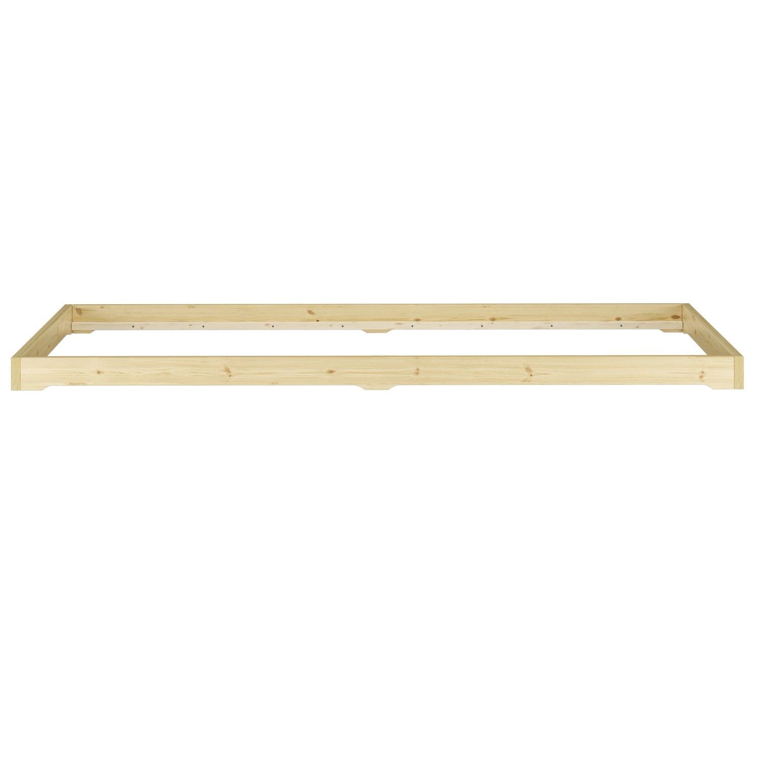 Geöltes, extra niedriges Futonbett 120x200 aus Fichte Massivholz, ohne Zubehör.