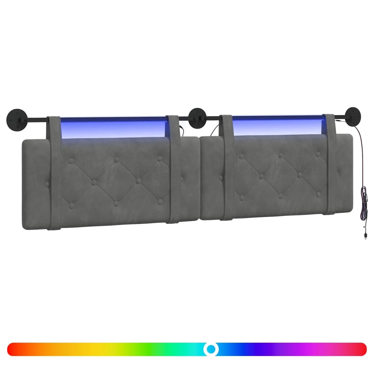 vidaXL Hängendes Kopfteil Mit LED Licht Dunkelgrau Samt 3424219
