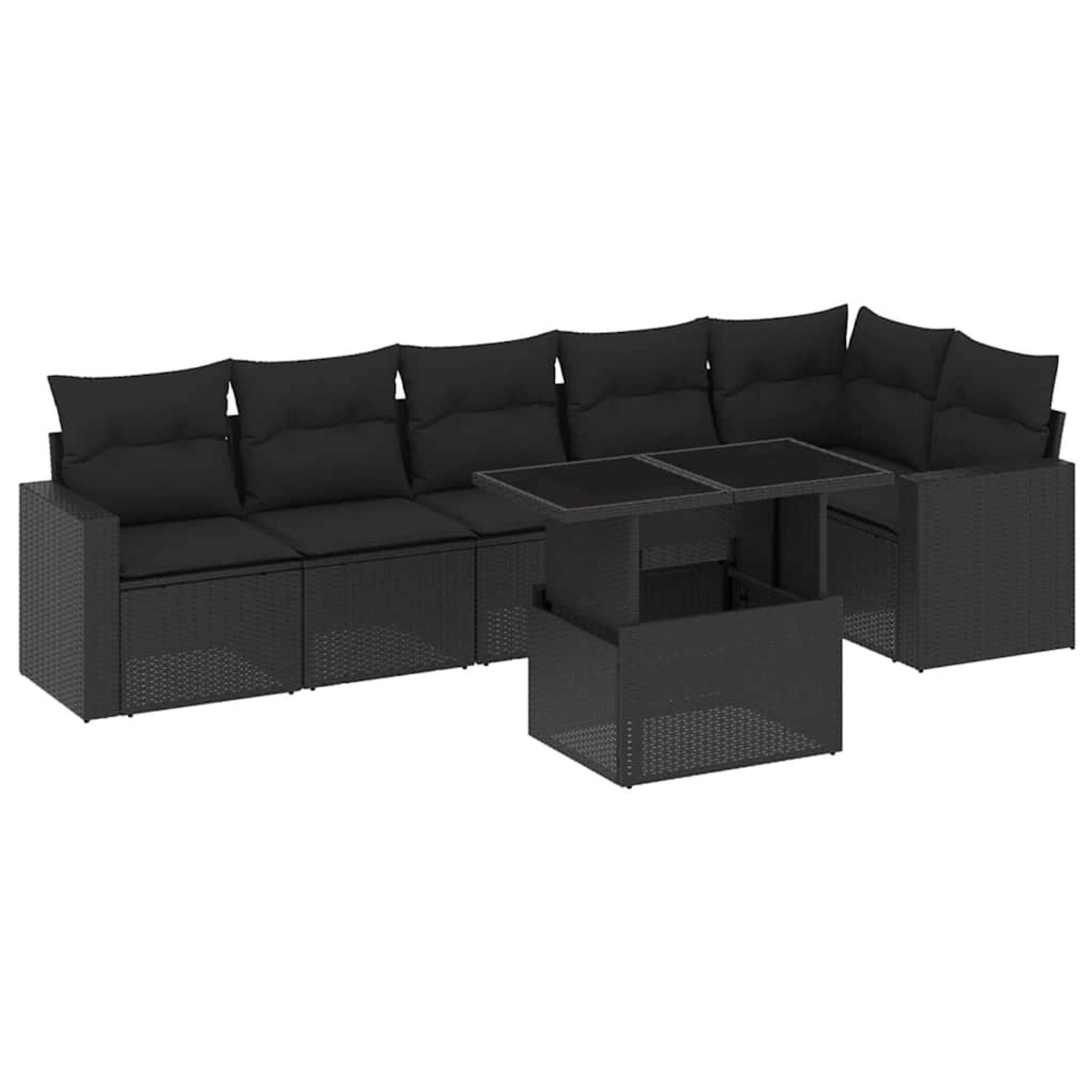 vidaXL 7-Tlg Garten-Sofagarnitur mit Kissen Schwarz Poly Rattan 3267285 günstig online kaufen