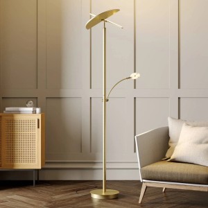 Moderne, dimmbare LED Stehlampe Anniki in Gold/Messing, 180cm hoch, für Wohnzimmer.
