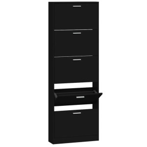 Schwarzer vidaXL Schuhschrank (59x17x169 cm) aus Holzwerkstoff mit 5 Klappen.