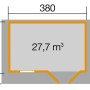 Grundriss Weka Holz-Gartenhaus Satteldach, 380x250 cm, Volumen 27,7 m³.