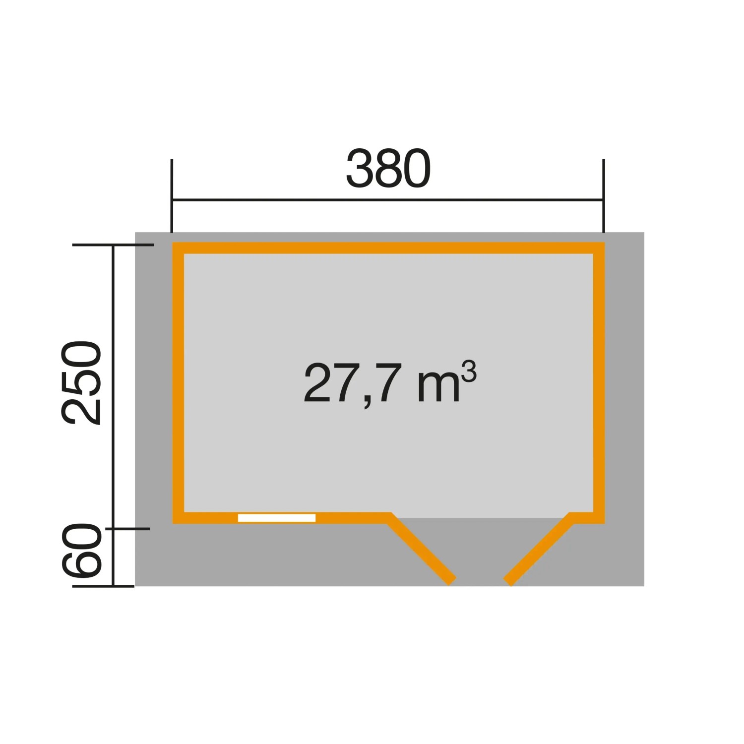 Grundriss Weka Holz-Gartenhaus Satteldach, 380x250 cm, Volumen 27,7 m³.