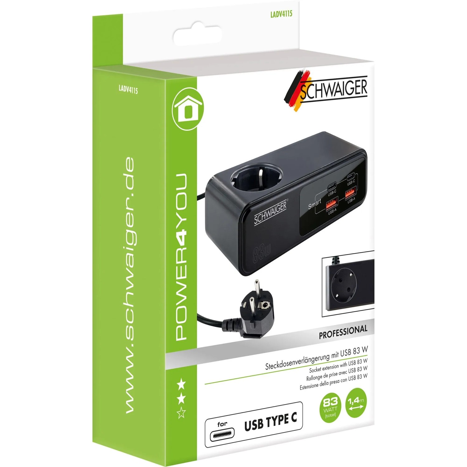 Thumbnail - Schwaiger Steckdosenleiste LADV4115 230 V mit USB-C & USB-A Schwarz