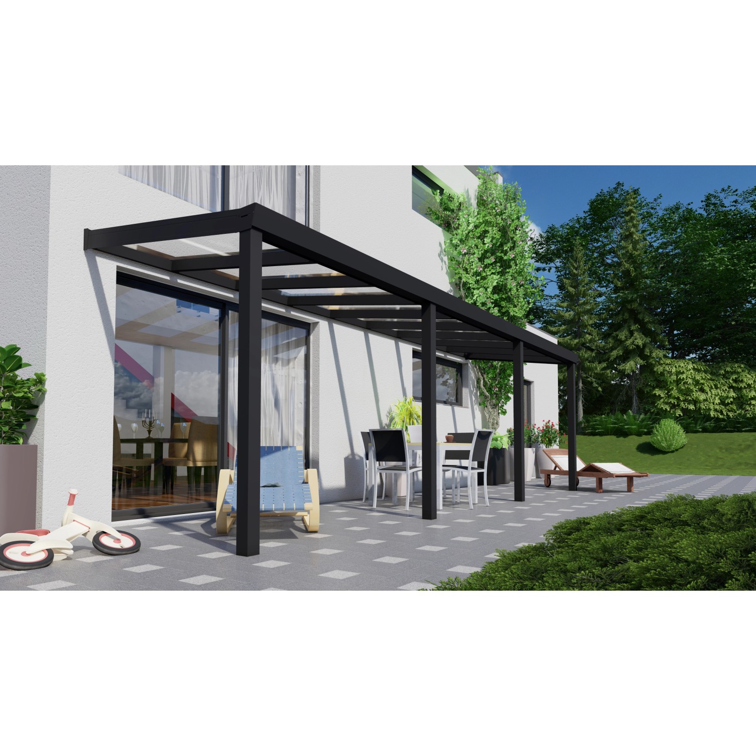 Terrassenüberdachung Professional 700 cm x 250 cm Schwarz Struktur Glas