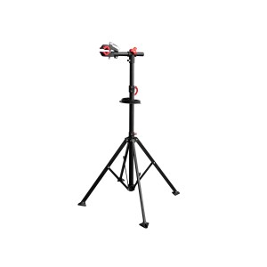 Eufab Fahrrad-Montageständer Profi, schwarz, mit drehbarer Rahmenaufnahme und Werkzeugablage.