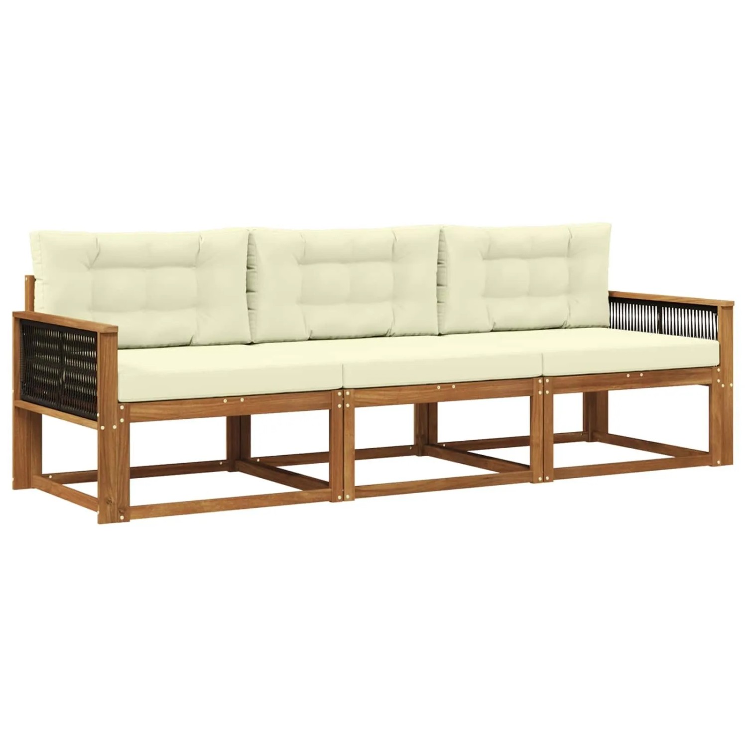 vidaXL Outdoor-Sofagarnitur mit Kissen 3 Stk Natur und Creme 3382303