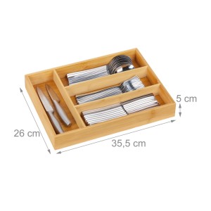 Relaxdays Besteckkasten Bambus MDF Natur 4 Fächer 35,5 cm x 26 cm x 5 cm 0,6 kg