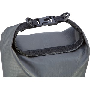 Graue, wasserdichte 5L Tasche für Camping & Outdoor mit Rollverschluss und Tragegriff.