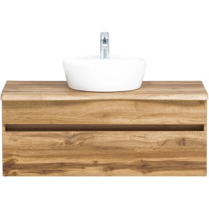 Held Möbel Waschtisch Trient 100 cm in Wotaneiche mit rundem Keramik-Aufsatzbecken.