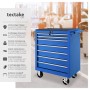 Blauer Tectake Werkzeugwagen mit 7 Schubladen, kugelgelagert und mit Antirutschmatten, 69x33x79 cm.