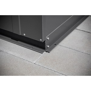 Detailansicht der Trimetals Aufbewahrungsbox Stowaway in Anthrazit, Fokus auf Bodenbefestigung.