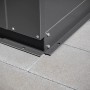 Detailansicht der Trimetals Aufbewahrungsbox Stowaway in Anthrazit, Fokus auf Bodenbefestigung.