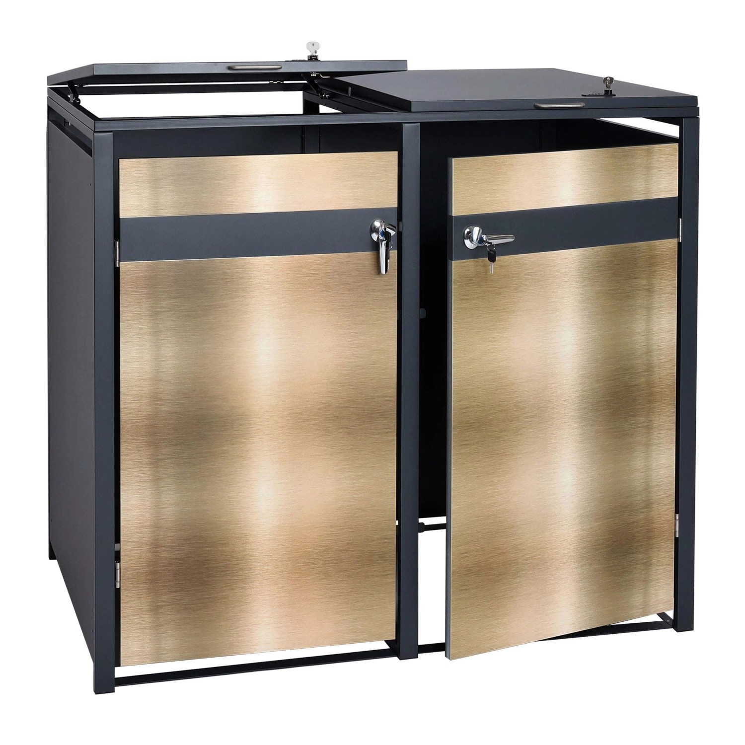 PROREGAL Mülltonnenbox 2er 117x132x80cm Anthrazit Gold günstig online kaufen