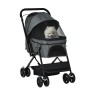 Grauer PawHut Hundebuggy mit Hund. Transportbox mit Rädern für kleine Hunde und Katzen.