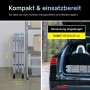 PROREGAL Sprossen-Mehrzweckleiter MULTISTEP aus Aluminium, zusammengeklappt 95x61x26 cm, im Kofferraum verstaut.