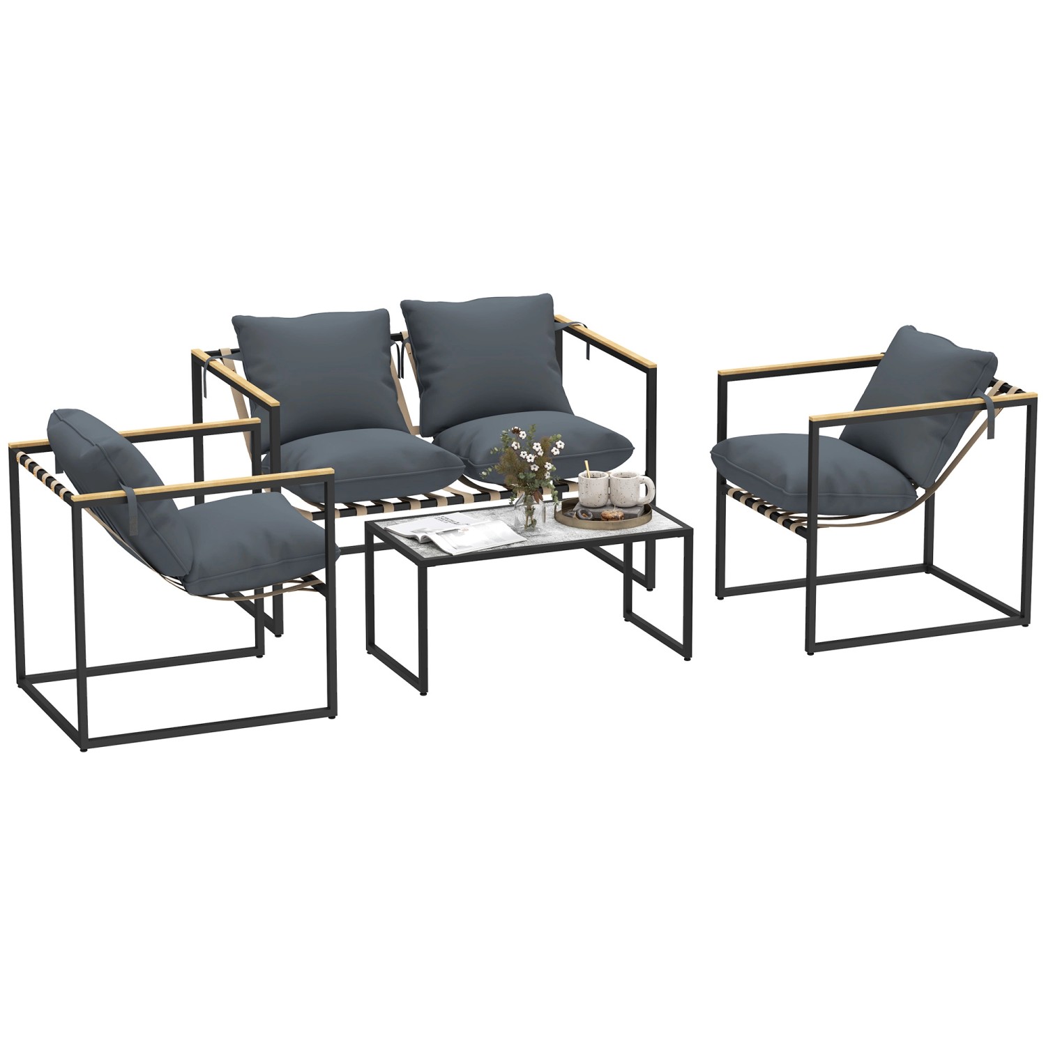 Outsunny Garten Sofa Set Stahl Polyester Grau 114L x 70B x 67H cm günstig online kaufen