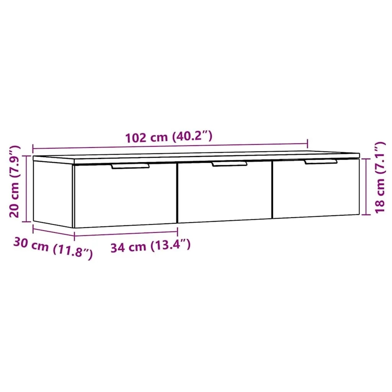 vidaXL Wandschrank in Altholz-Optik, 102x30x20 cm, mit drei Schubladen. Ideal als Wohnzimmerschrank.