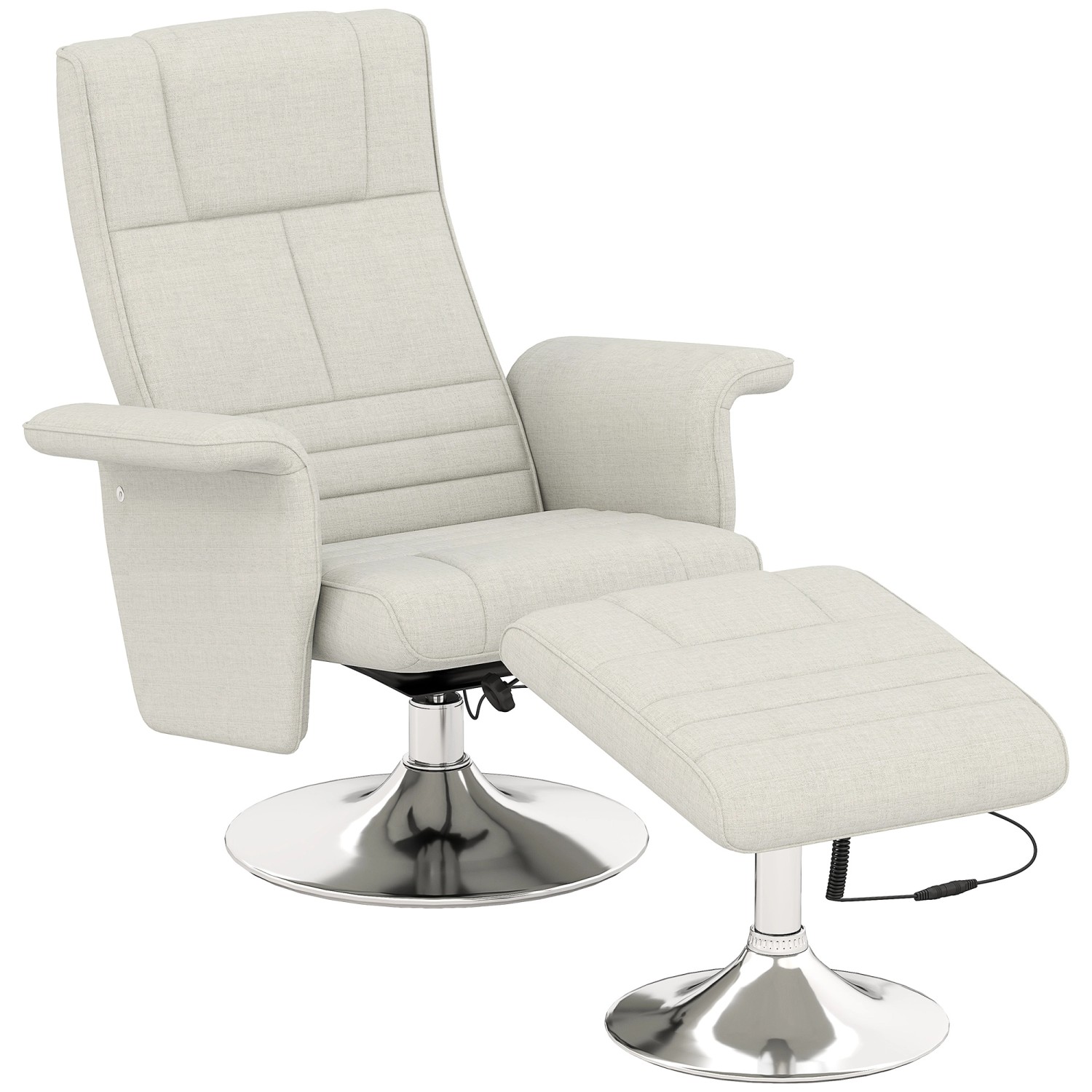 HOMCOM Massagesessel mit Fußhocker Polyester Stahl Cremeweiß 78L x 95B x 88 günstig online kaufen