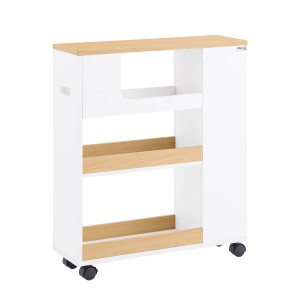 SoBuy Nischenregal BZR190-WN mit 3 Schubladen, weiß und naturfarben, auf Rollen.