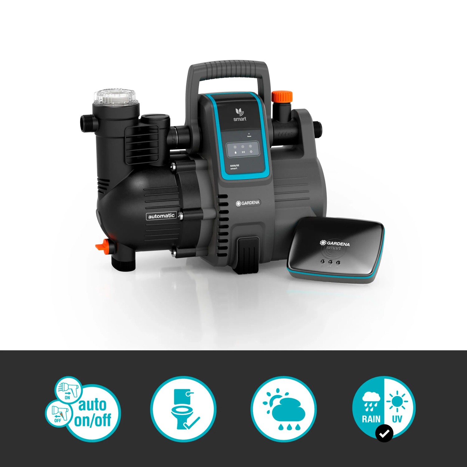 Gardena smart Haus- und Gartenautomat 5000/5 Set mit Pumpe und Gateway für smarte Bewässerung.