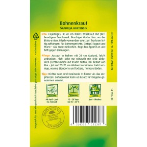 Samenpackung Quedlinburger Bohnenkraut, einjährig, für aromatische Kräuter im Garten.