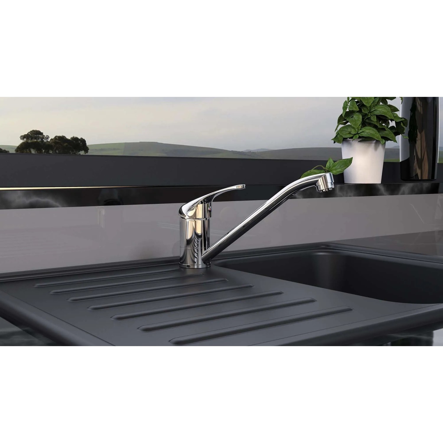 Eisl GRANDE VITA CLASSIC Spültischarmatur Niederdruck Chrom auf einer Spüle.