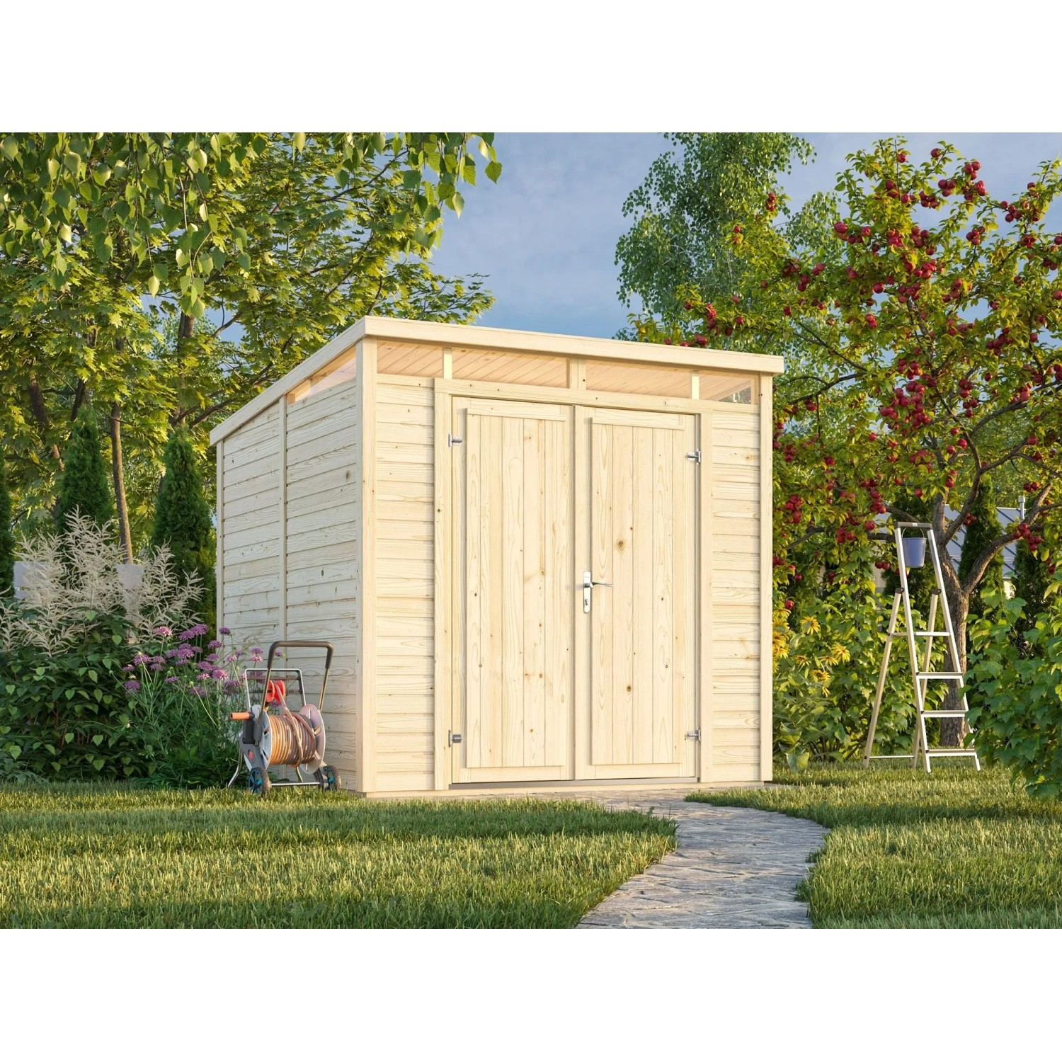 Palmako Holz-Gartenhaus Elias Pultdach Unbehandelt 221 cm x 228 cm 4,9 m²