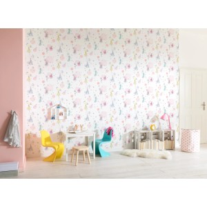 Komar Vlies Fototapete Princess Pretty Pastel im Kinderzimmer mit Möbeln.