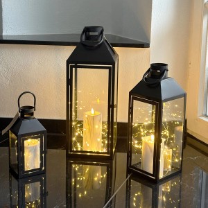 Mojawo 3er Set Gartenlaterne Windlicht Laterne Laternen Metalllaterne Set Dekoration Außen Metall Schwarz H23,39,49cm