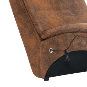 Braune Massage Chaiselongue mit Wildleder-Optik, Detailansicht der Seite mit Kabel.