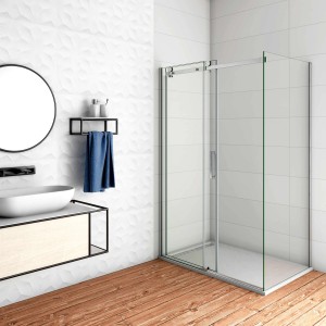 AICA Duschkabine mit Schiebetür, 160x100cm, 8mm ESG-Glas, chromfarbener Rahmen. Ohne Duschtasse.