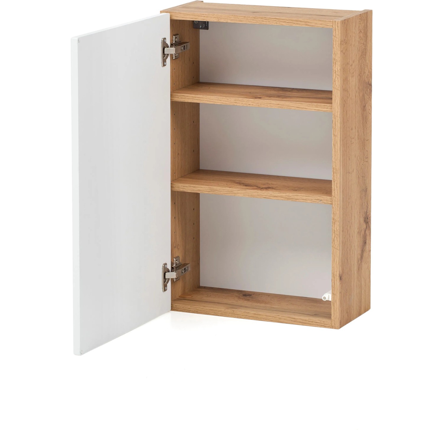 Held Möbel Hängeschrank Salerno, 40 cm, Weiß/Wotaneiche, mit offener Tür und zwei Einlegeböden.